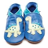 Inch Blue Soft Leather Baby Shoes - Dinosaur Blue/Pastel Green 0-6 months by Inch Blue