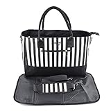 hibote マザーズバッグ 軽量 2way ベビー用品収納 おしゃれなママバッグ 大容量 縞柄 オムツ替え用シート付 多機能 ママのバック ブラック