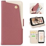 CASSYOOK for らくらくスマートフォン f-53e ケース 手帳型 f53eケース手帳型 表面ポケット便利 らくらくフォン ケース f53e 全面保護 らくらくスマートフォンf-53e ケース カード収納 横置きスタンド機能 高級PUレザー おしゃれ 上質な手触り 擦り傷防止(スイカレッド)