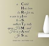 A子が生まれの米国、Aされた息子はgiven to us ;機関Rests Upon ;彼と彼名前はイエス。イザヤ96、Matthew 1 : 25ビニールウォールアートインスピレーション引用符デカー