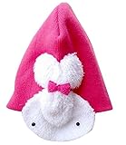 Plus Nao(プラスナオ) 子供用 帽子 ニット帽 ウサギの耳あて付き ニットキャップ ビーニー 赤ちゃん ベビー キッズ 男の子 女の子 冬帽子 - ローズ