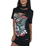 レディースドレス、neartimeロックスタイルEagle Print Long Tshirt Miniドレス カラー: ブラック