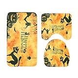 Hillrong スリーピースマット 浴室 滑り止め 印刷 トイレ 面白い ハロウィン カーペットセット（黄色いハロウィーン）