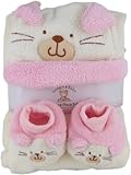 Snugly Baby 3 Pc Set Pink Fleece Baby Blanket w/ Booties & Hat by GUND