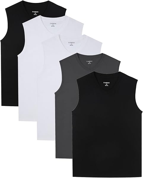 SHOREKEEPER Men's 6-Ounce Inner Shirt, 100% Combed Cotton, 3-Piece Set, 5-Piece Tank Top, Wide Shoulder, V-Neck, Sleeveless, Tagless, Loose, Breathable, Sweat Absorbent, Quick Drying, Sportswear, Soft - 1