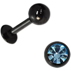 ラブレット/ジュエルキャッチ 2点セット PVDブラック(1個売) 14G/内径10mm アクア/4mm