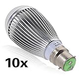 スポットライト，SODIAL(R) 10 x 超高輝度B22バヨネット10Wピュアホワイト　グローブランプ電球　スポットライト　110V-220V