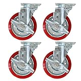 ストッパー付きPU自在キャスター 4個セット 車輪径約15.2cm キャスター タイヤ 車輪 カゴ台車 かご台車 業務用台車 大型台車 オプション 台車用 自在キャスター casterstopper4