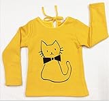 Candykids 女の子 子供 キッズ 用 カットソー 長袖 T シャツ / 猫　 長袖 カットソー 女の子 子供服 　可愛い猫顔プリント　子供服　女の子服　秋冬服　韓国スタイル (120cm, イ
