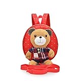 REMIKKO くまちゃんベビーリュック　子供用・キッズ用バッグ　一生餅　ぬいぐるみ　迷子リュック (レッド×チェック)