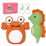 初心者向けかぎ針編みキット:ステップバイステップのビデオチュートリアル付きかぎ針編みスターターキット、大人と子供のためのかぎ針編みキットの学習-DIY編みキットキーチェーン動物クラフトキット(30%以上の簡単な糸)