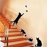 4 Cute Cats Playing壁ステッカー子供ルームデコレーション。DIYホームデカールビニールアート動物ポスターAdesivos De Paredes 4.5 ^。