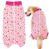 KUVEELA PET 大型犬 中型犬 術後服 メス オス 犬 手術後 服 犬用術後ウェア 介護服 ペット服 エリザベスカラー 避妊 離乳 傷口保護（（イチゴ柄）ロースレッド XL）