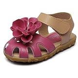 Chiximaxu　ガールズサンダル　キッズ　女の子　シューズ　爪先保護　フラワー　オシャレ　かわいい　履きやすい　子供靴　レッド　17.4CM