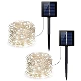PChero ソーラーイルミネーションライト 100LED 2個セット ストリングライト ソーラー充電式 8発光モード 防水 ガーデンライト 屋外 パーティー クリスマスなどの飾りライト 電球間隔10