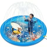 噴水マット 噴水プール Ninonly 直径170CM 子供用 ペット用 3段階の噴水高さ 空気入れ不要 かわいい プレイマット 水遊び プールマット 親子遊び 芝生遊び 家庭 夏対策(クジラ柄)