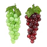 2ピースのセットフェイク人工フルーツフルーツグレープクラスタ – Fake Grapes Still Life絵画、ショーウィンドウ装飾、キッチンの装飾、赤と緑