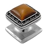 Vicenza Designs K1144 Gioiello Square Stone Insert Style 1 Knob, Tiger's Eye, Small, Vintage Pewter 