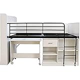 ロフトベッド システムベッド コンセント付き システム ロフトベッド ジュリア mir00050-0415 070 (ホワイト/ブラック) ミドルベッド 木製 アイアン 子供 ベッド 大人 白 ホワイト ブラック オーク ベッド下 フリースペース 学