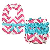 Caught Ya Lookin' Bib and Bloomer Set, Pink and White Chevron by Caught Ya Lookin'