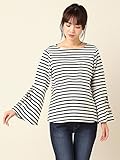 Angeliebe エンジェリーベ マタニティ 授乳口付き あったか 先染め ボーダー 裏起毛 フレアスリーブ トップス 刺繍入り 妊婦服 産前 産後 長袖 M オフ 22256 22256160