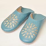[SEKIDOUYA] バブーシュ モロッコのスリッパ サブラ刺繍 メンズレディース (43 (メンズ), スカイブルー)