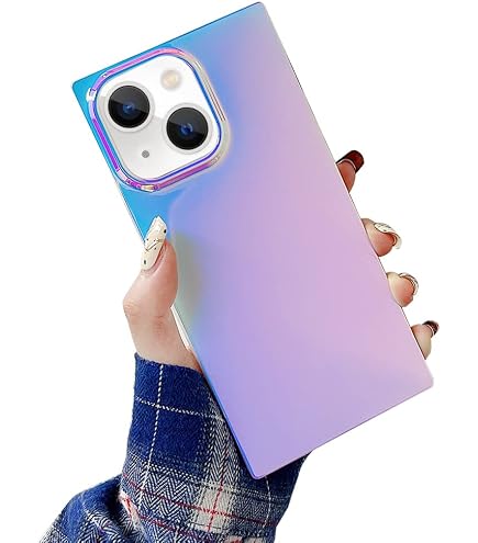 Omorro IPhone 15 Hülle – Quadratisches Design, Laser-Farbwechsel, Glitzer, TPU, Stoßfest