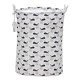 Sea Team Folding Cylindric Waterproof Coating Canvas Fabric Laundry Hamper Storage Basket with Draws