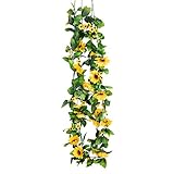 2pcs人工太陽フラワーガーランドHanging Plant Vine 6.8フィートホームパーティーウェディングガーデン装飾DIY花輪