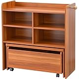 ottostyle.jp ランドセルラック 学用品収納 デスク付きタイプ ワイド 【ブラウン】 幅106cm カスタマイズできる仕切り＆ワゴン付き 本棚 教科書収納 机 子供収納