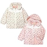 (ピンク/90cm)ベビー服 女の子 アウター フルジップ ジャケット UZULAND 撥水加工 ワッフルデュスポ 裏天竺 収納式フード 小花柄 女児 ベビー