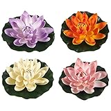 フローティング花 – セットof 4人工水Lilies、フローティングロータス池装飾、11.5 X 2.1インチ