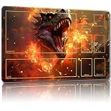 Malqiqi MTG用プレイマット、無料収納バッグ付き、ゲームマット 24 x 14インチ、カード用TCGおよびボードゲームマット、マウスパッドデスクマット(恐竜4補助戦闘)