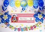 A022☆BLUE風船セット■お誕生日を飾りましょ♪　【 写真+名前入り 横断幕♪　誕生日バナー】/ 誕生日横断幕　パーティー装飾用品　★横断幕＋バルーン装飾SET★...