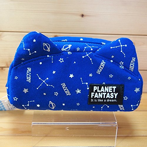 キララメ入宇宙柄 ねこみみ ラウンド型ペンケース ネイビー シルバーラメ 筆箱 スウェット 文具百貨