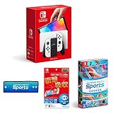 Nintendo Switch(有機ELモデル) Joy-Con(L)/(R) ホワイト+【任天堂ライセンス商品】Nintendo Switch (有機ELモデル)専用有機EL保護フィルム 多機能+Nintendo Switch Sports(ニンテンドースイッチスポーツ) -Switch (【Amazon.co.jp限定】オリジナルパッチンリストバンド 同梱)