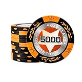 本格的 カジノ ポーカーチップ 14g 20枚セット ラウンド用品 (イエロー 5000$)