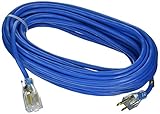 Coleman Cable 2628 14/3 Outdoor Extension Cord with Lighted Ends Cold-Flex Weather-Proof Blue, 50-Fo