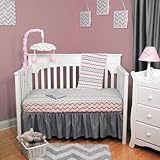 Pink & Gray Chevron 4 Piece Baby Crib Bedding Set by BSM Baby
