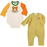 ミキハウスホットビスケッツ (mikihouse hotbiscuits) カバーオール＋ロンパス肌着２点セット (70cm・黄)