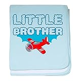 CafePress – Little Brother – Airplane – スーパーソフトベビー毛布、新生児おくるみ ブルー 048755436625CD2