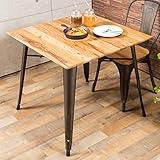 【ダイニングテーブル おしゃれ】スチールフレームの重厚感＆木の温かみのあるヴィンテージ風ダイニングテーブル ［シャルマン - Charmant］ 楡材使用 天然木 木製天板 天板：80×80cm スチール 木目 カフェ風