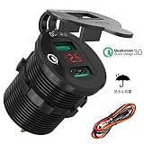 QC 3.0クイックチャージ USB充電器ソケットデュアルUSB車の電源コンセント防水マリンシガレットライターアダプター36W Quick Charge 3.0急速充電LED電圧計付き12V/24Vボ