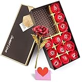 YOBANSA 金箔のバラ 造花 石鹸 花 フレグランス ソープ フラワー プレゼント 枯れない 花 母の日 誕生日 結婚祝い 結婚記念日 大切な人への感謝 メッセージカード付き (2色赤)
