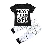 Ochine　短袖　英字プリントTシャツ＆ロングパンツ　上下 2点セット セットアップ 子供服 ベビー パジャマ 普段着　子供 ベビー服 男女兼用 (B90、12-18月)