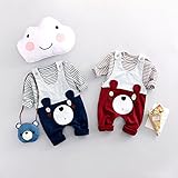 FYX ベビー服 サロペット パンツ 子供 ロンパース オーバーオール カワイイ くまさん 2点セット 出産お祝い プレゼント (100CM, ブルー)