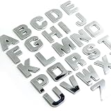 ABC エンブレム メッキ アルファベット 文字 数字 車 メタル 飾り ステッカー シール AE06 (W, シルバー)