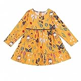 Milkiwai ベビー ワンピース 女の子 長袖 花柄 ボタン付き ガールズドレス 秋 size 90 (イエロー)