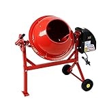コンクリートミキサー 赤 練上量20L ドラム容量46L 電動 モーター式 100Vモーター 混練機 攪拌機 かくはん機 コンクリート モルタル 堆肥 肥料 飼料 園芸 タイヤ 車輪 キャスター ミキ