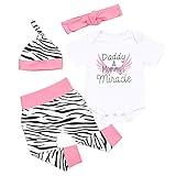 Lutents ベビー服 ロンパース カバーオール 四点セット 帽子付き ヘアリボン付き 長袖 ロンパンツ 女の子 カジュアル 快適 着心地良い 歩行服 パジャマ 新生児 出産祝いプレゼント 可愛い 